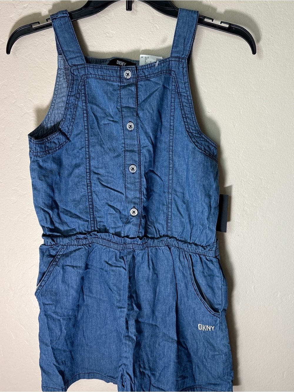 DKNY Girls Blue Denim Button-Front Romper